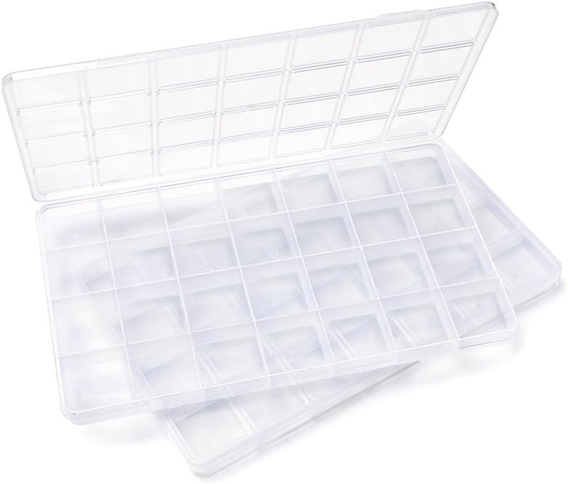 IOOLEEM 28 Grids Plastic Bead Organizer Box, Organizer Container Storage Box, Dividers for bead arts and crafts.(2 Pack) - Image 1